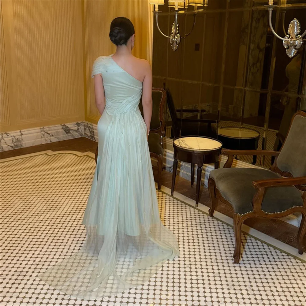 ROYET Shiny Sequined One Shoulder Pleat Mermaid Luxury Evening Dress Ankle LEngth Sweep Train Formal Prom Gown Customized 2025