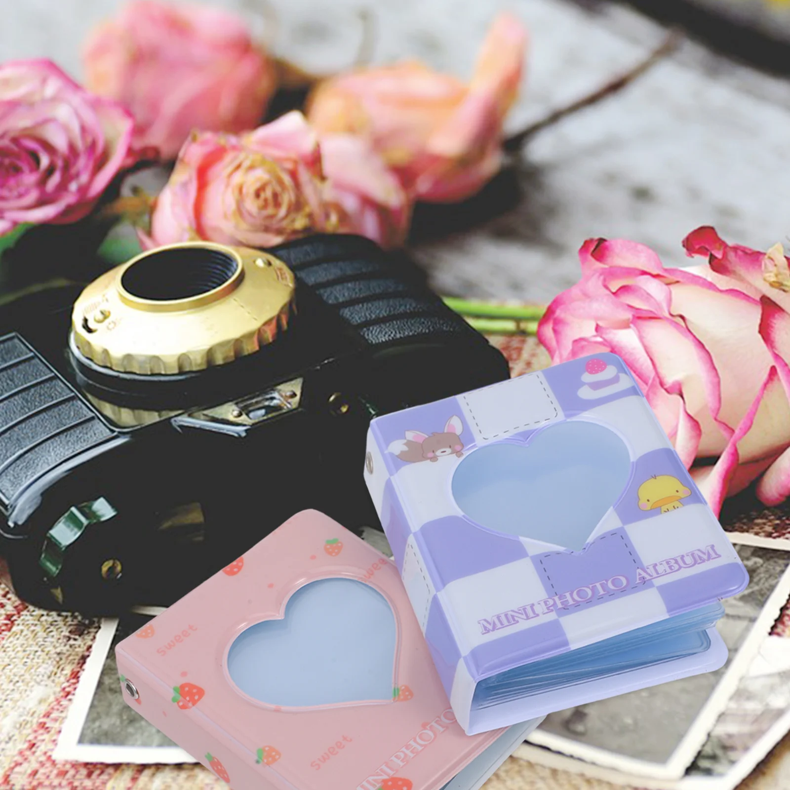 

2pcs Mini Couple Photo Album Book Pvc Small Photo Storage Portable For Family Friends Gift Card Organizer Hollow Design