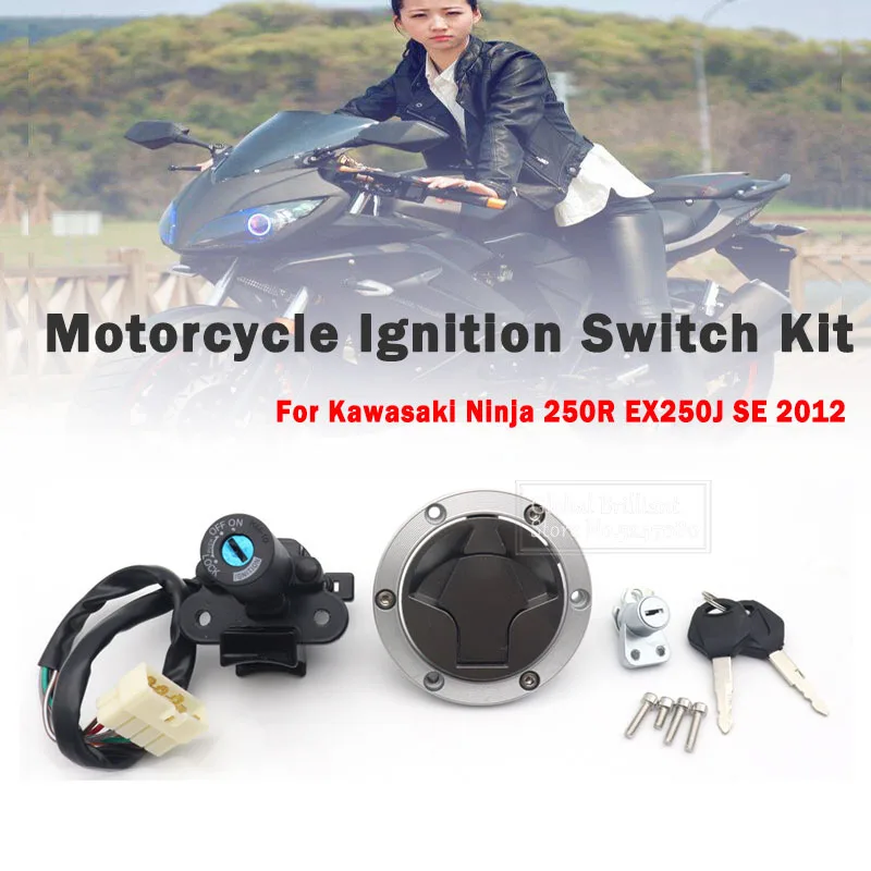 For Kawasaki Ninja 250R EX250J 300 EX300 2008-2015 Motorcycle Ignition Switch Kit Assembly Fuel Gas Cap Tank Cover With 2 Keys