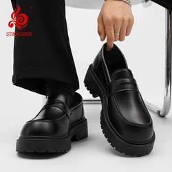 STRONGSHEN Loafers Men Leather Shoes Thick-soled British Style Black Formal Business Shoes Fashion Luxury  Slip-On Casual Shoes