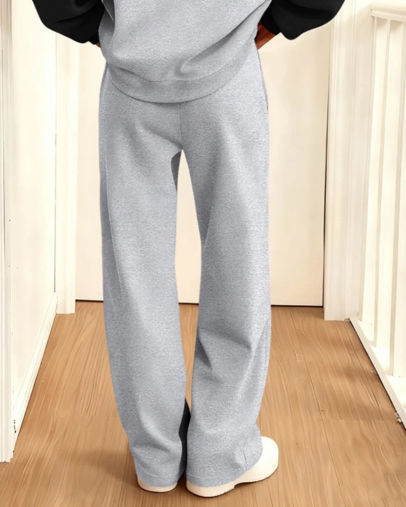 سراويل نسائية كلاسيكية طويلة غير رسمية للركض سراويل رياضية كبيرة الحجم باللون الرمادي سراويل طويلة بيضاء مرنة عالية الخصر للسيدات