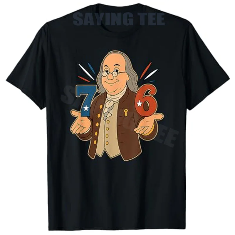7-6 1776 مضحك بنيامين بن فرانكلين ميمي ستة سبعة 6-7 تي شيرت الرجال الموضة فرحان الثقافة التاريخية Y2k الفن تيز #5