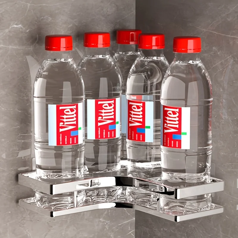 Kein Bohren, verdicktes dreieckiges Regal mit flacher Stange, wasserdichter rechteckiger Aufbewahrungsorganisator für Badezimmer und Küche – Detail 5