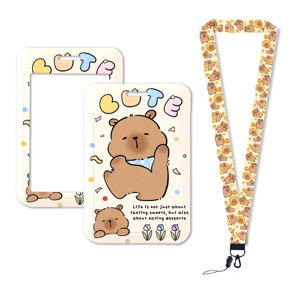 Lanyards Cute Capybara Card Neck Strap Lanyards ID Badge Holder Keychain Key Holder Hang Rope Keyrings Accessories Gifts