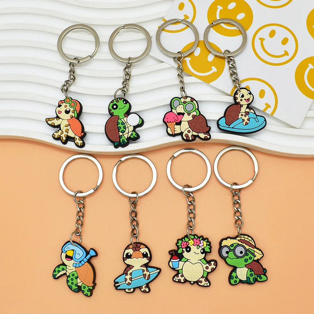 Trending Cartoon Tortoise PVC Keychain Lovely Beach Ocean Theme Pendant Key Ring For Backpack Bag Animal Lovers Small Present