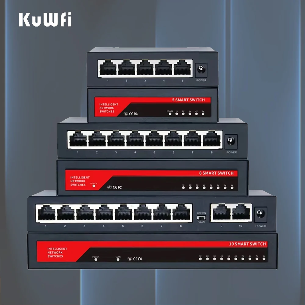 

Сетевой коммутатор KuWFi, 10 портов, гигабитный коммутатор POE, 8 портов, 1000 Мбит/с, Ethernet-коммутатор, сетевой разветвитель, концентратор RJ45 для IP-камеры