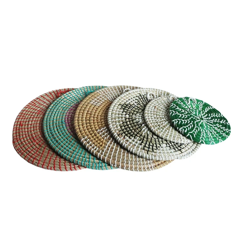 

Handwoven Round Wall Basket Wicker Bowl Boho Decorative Tray Art Ornament Supply