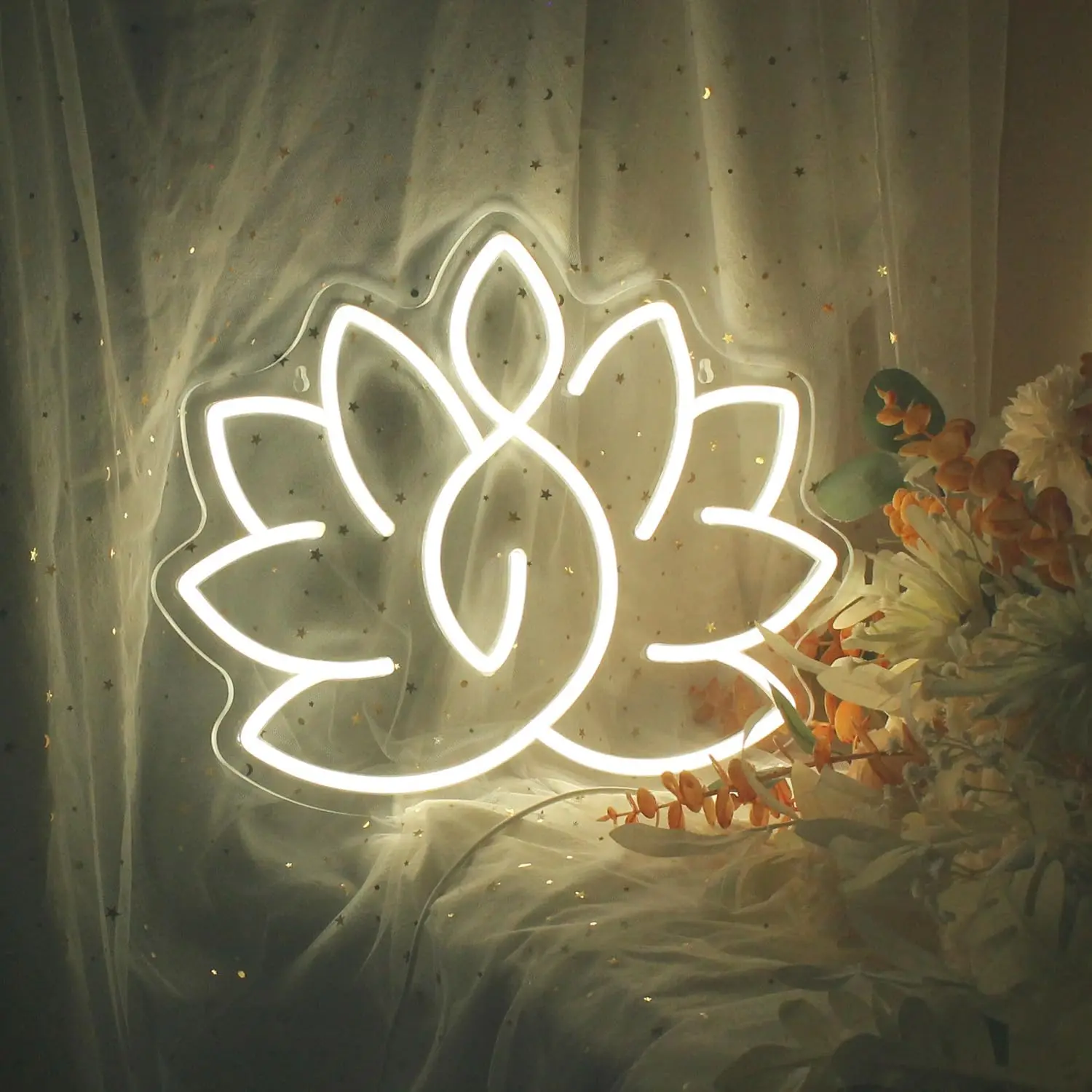 Lotus Flower Neon Sign LED Wall Art USB Powered Warm White Glow Yoga Meditation Room Bedroom Zen Spa Decor Aesthetic Gift