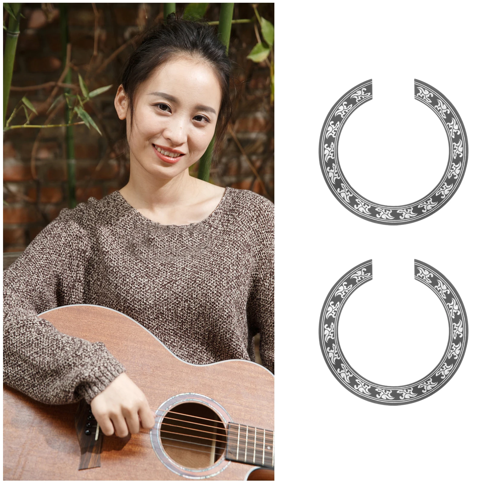 

2pcs Guitar Sound Hole Rosette Sticker Pvc Inlay Decal For Acoustic Classical Guitar Decoration Ring Accessory Lightweight