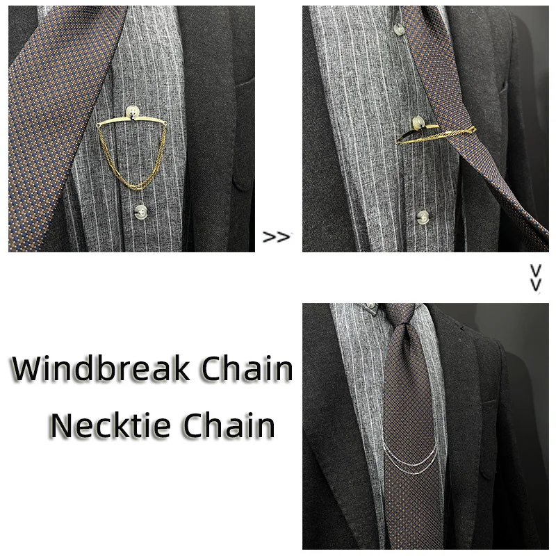 Neckties Chain U-chain Fixed Windbreak Metal Brooch Pin Mens Tie Shirts Fixed Chain Lapel Dress Wedding Party Tie Accessories