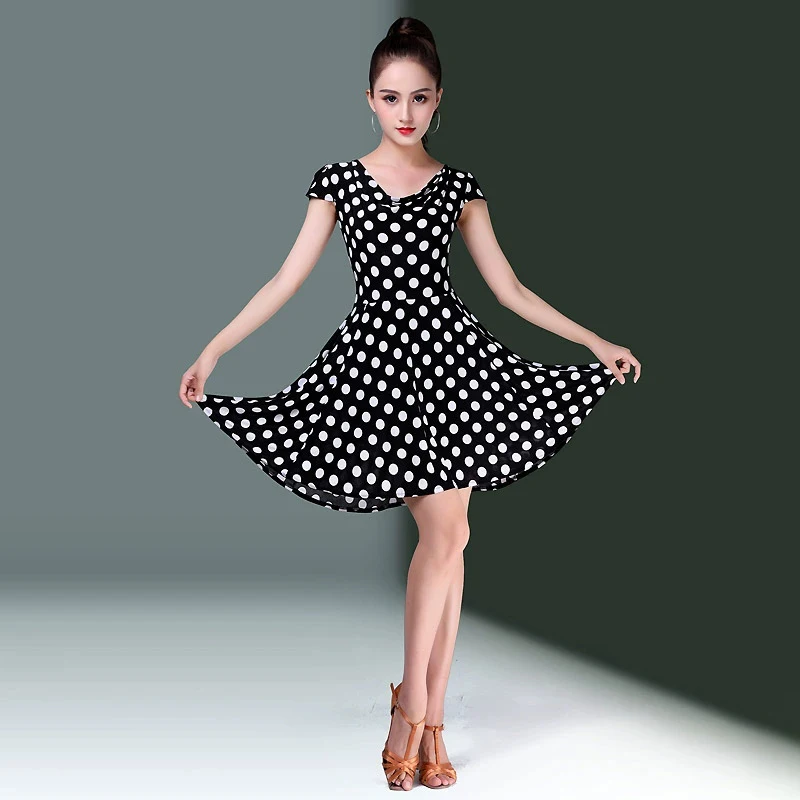 Latin Dance Dress Training Jurk Polka Dot Korte Mouw Dansjurk Plus Size Sexy Rokken Zomer Kleding Lijn Kledingpak