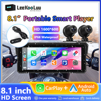 Leekooluu 8.1inch Motorcycle Portable Smart Player Carplay Android Auto IP68 Waterproof Screen with Loop Recording DVR 2 Cameras