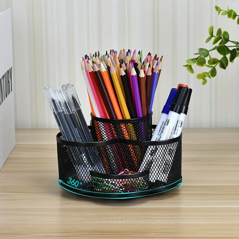 

Rotating Pen Holder Desktop Multi-functional Box Metal Mesh -degree Free Rotation Pen Holder Office Supplies