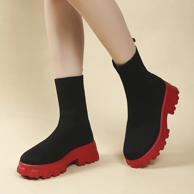 

Повседневные женские спортивные ботинки на осень-зиму, новинка, большие размеры, вязаные эластичные ботинки, удобные, дышащие, модные