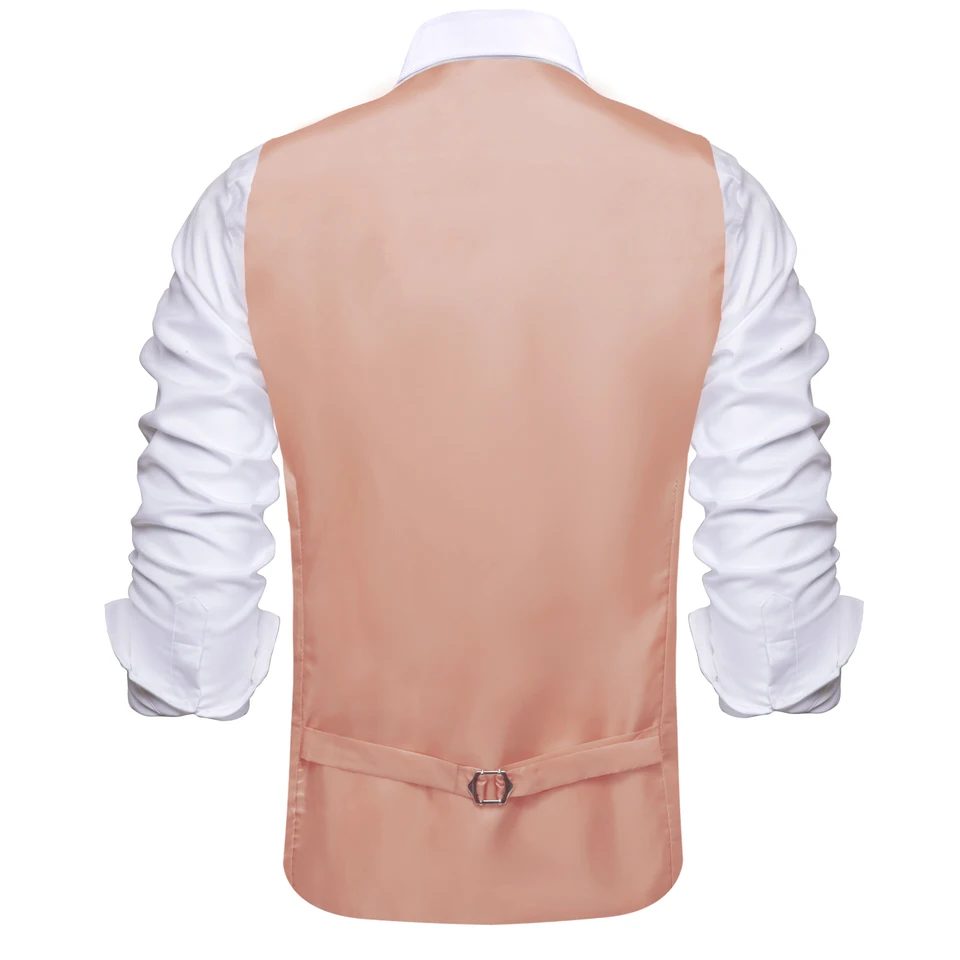 Hi-Tie Dusty Pink Solid V-neck Men Vest With Tie Jacquard Tuxedo