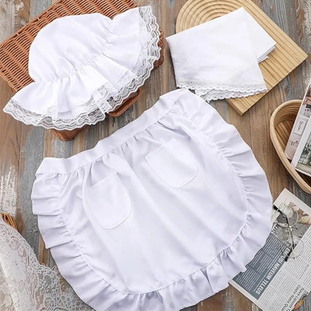 Women Colonial Pioneer Costume Set Bonnet Cape Apron Halloween Accessory Kit