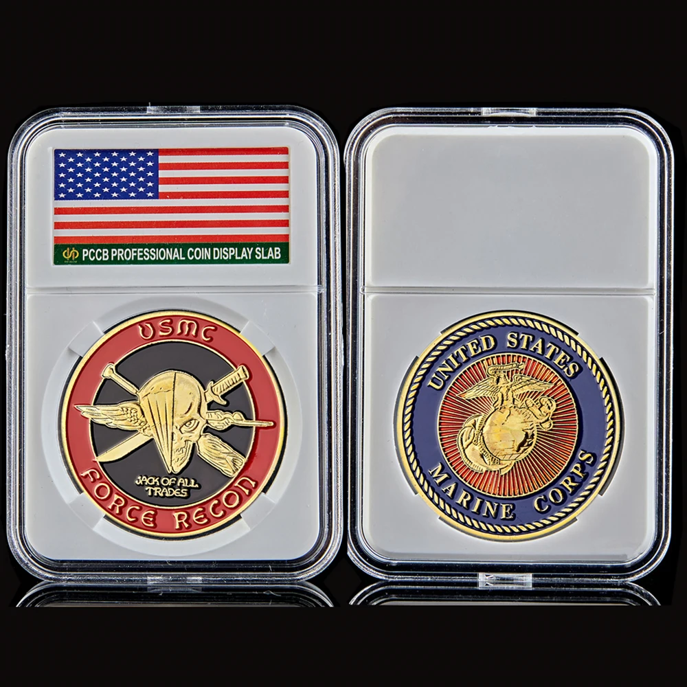 USA Challenge Coin Military Marine Corps Usmc Force Recon Skull Commemorative Coin W/ Capsule Display