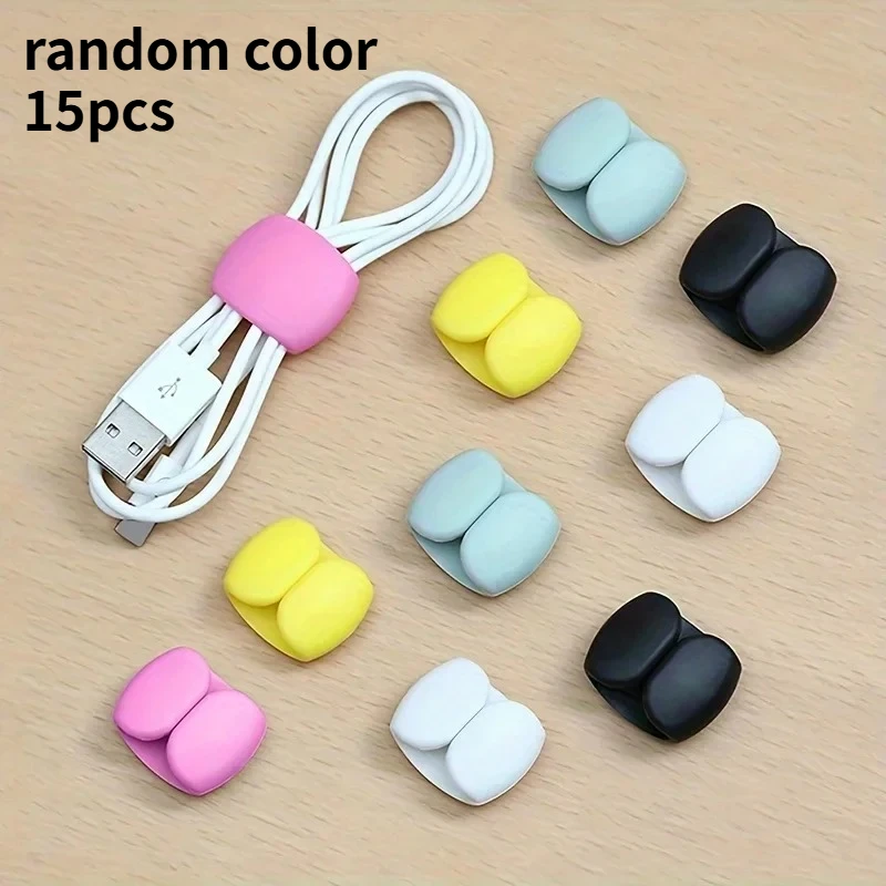 15pcs random color Multi-Function Cable Organizer Clips for Charging & Earphone Cords - Durable Plastic