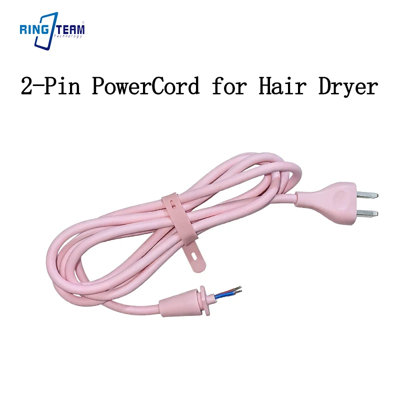 Flexible 2-Pin Power Cord for Hair Dryer Pure Copper Core Tinned End Universal Fit in 3 Colors - Hairdryer Connector Cable