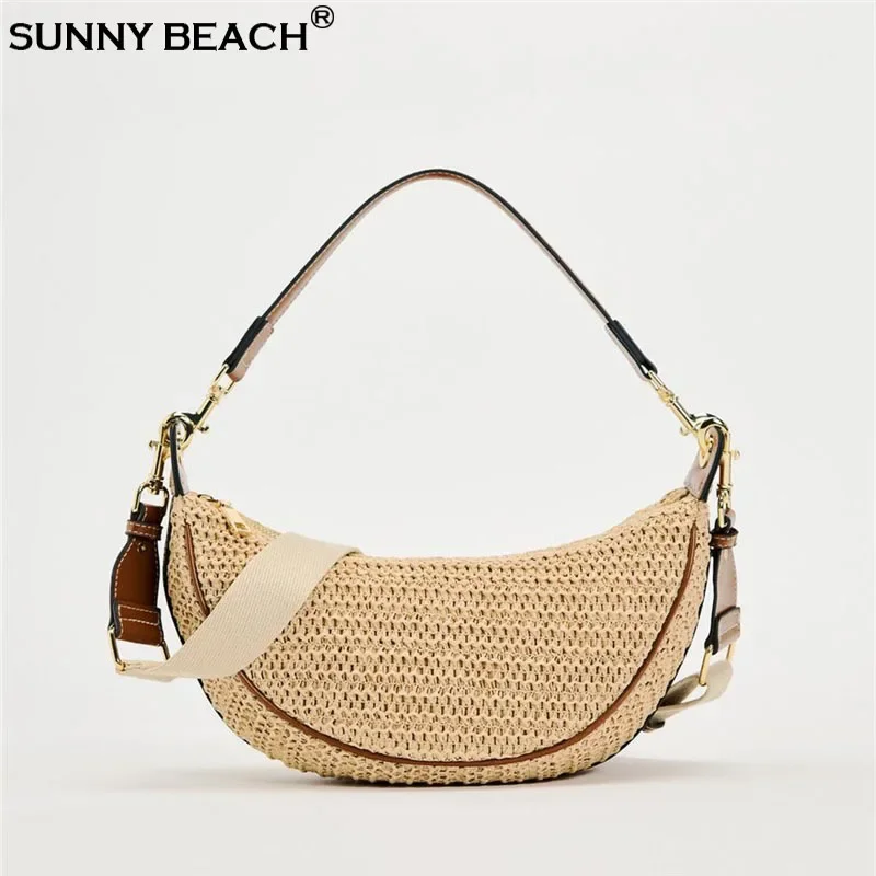 فيفي البوهيمي حقائب القش المرأة حقائب الكتف الحياكة حقيبة اليد حقيبة يد سيدة عادية نصف القمر المتسوق المحافظ
