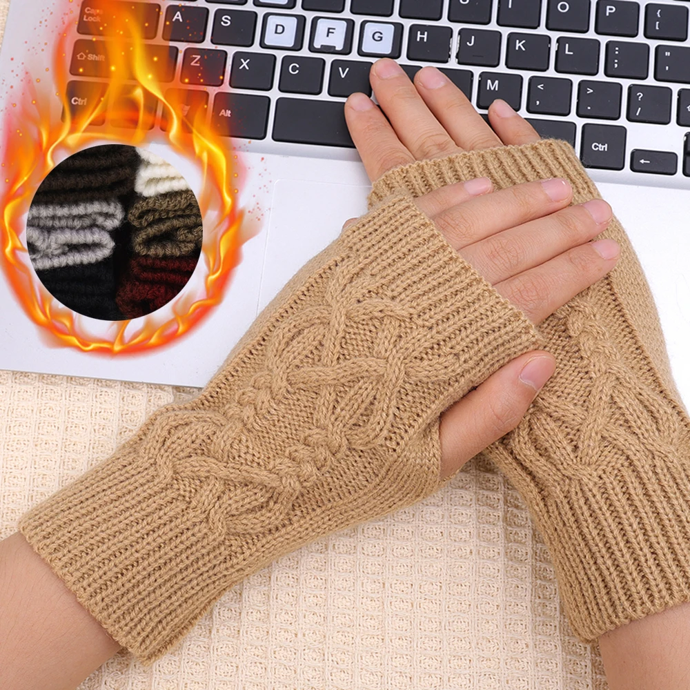 

New Half-finger Gloves Female Autumn and Winter Wool Warmth Fingerless Students Screen Thick Knitted Wristband