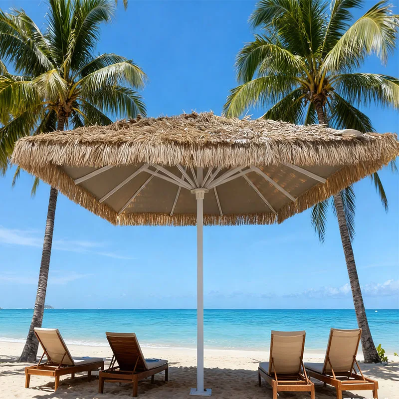 Outdoor thatched  courtyard garden parasol agritainment thatched roman umbrella beach straw sun umbrella