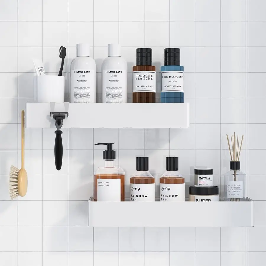 

Shower Caddy 2 Pack Adhesive Shower Organizer, Rustproof Metal Shelves, NoDrill Bathroom Organizers and Storage, White, XXLarge