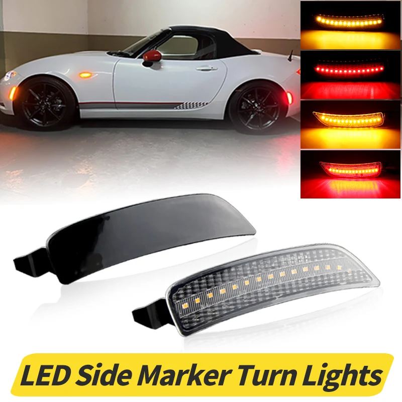 

LED Side Marker Lights Clear/Black Lens For 2016-2023 Mazda MX-5 Miata ND Front Amber&Rear Red Fender Side Marker Lamp Assembly