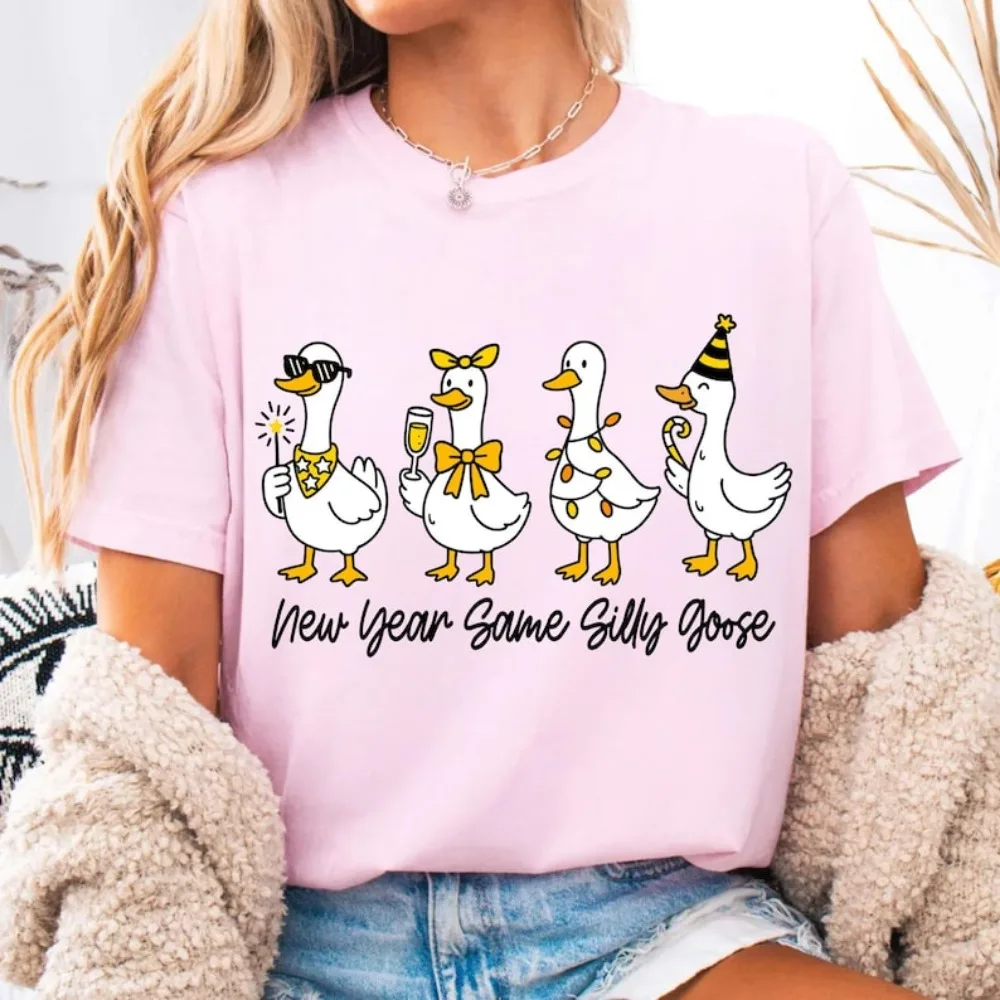 

Funny New Year Silly Goose Women Unisex T Shirt Loose Harajuku Trendy Holiday Sublimation Graphic 2026 Celebration Shirt