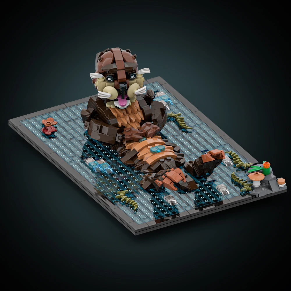 Gobricks MOC Lutras Lutras 포유류 빌딩 블록 모델 창의력 수달 고양이 동물 벽돌 DIY 조립 장난감 어린이 선물