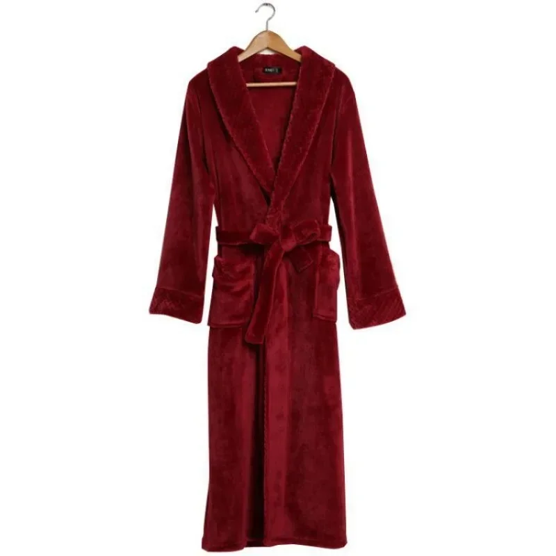 Ladies\' Casual Winter Plus Size Flannel Sleeping Robe, Fashionable Couple\'s Sleeping Robe, Spliced Thick and Elongated Bathrobe