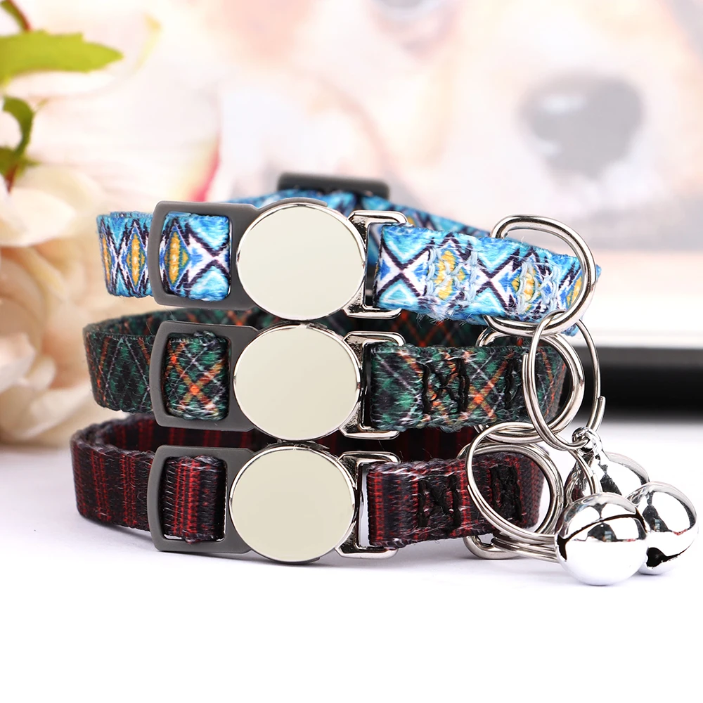 Cute Printed Cat Collar Adjustable Kitten Puppy Collars With Bell Anti-lost Cats Collars Necklace Cat Accessories