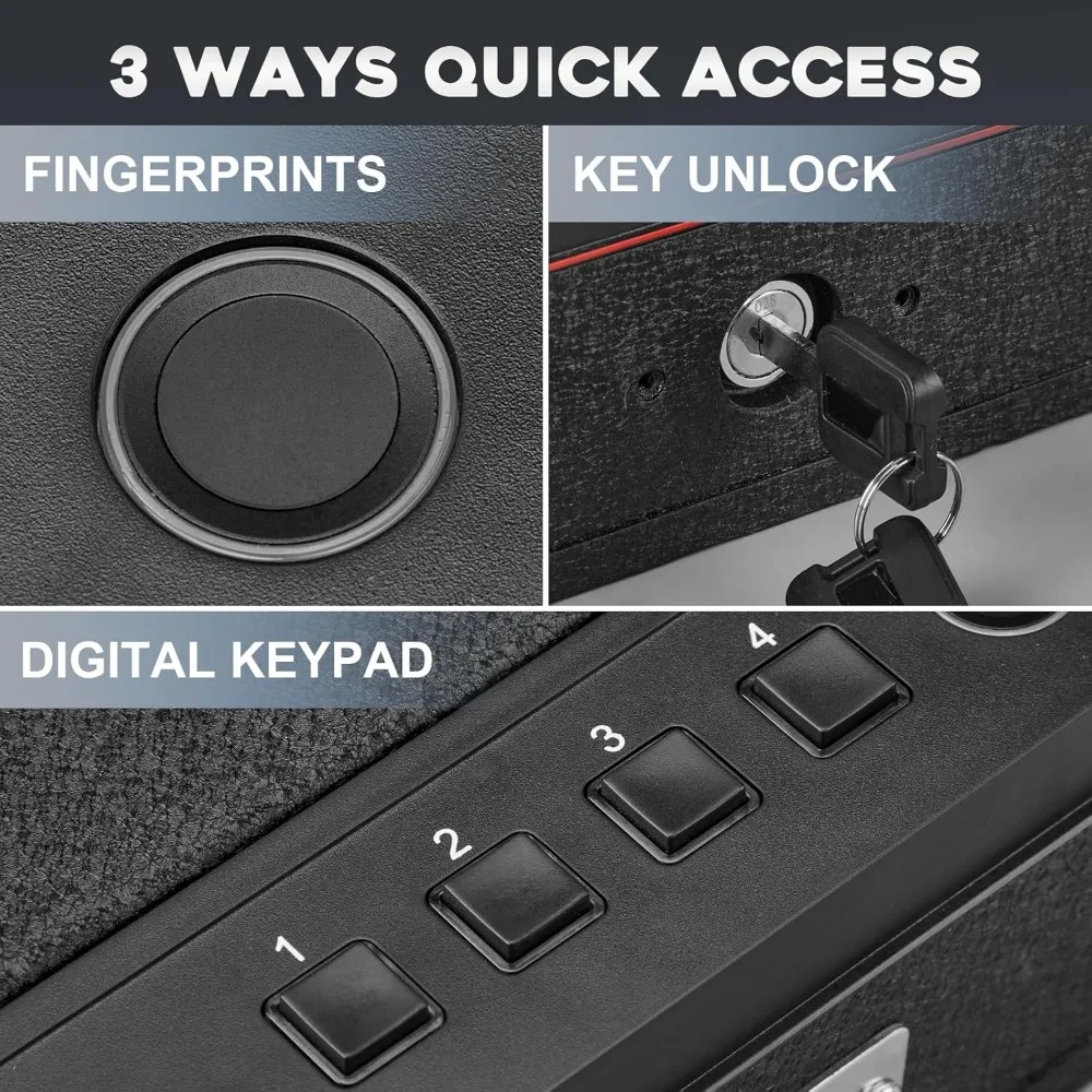 Biometric Fingerprint Gun Safe, Three Ways Quick Access Gun Lock Box for Pistols with Keys, Key Pad, USB-C Port and LED Light, B