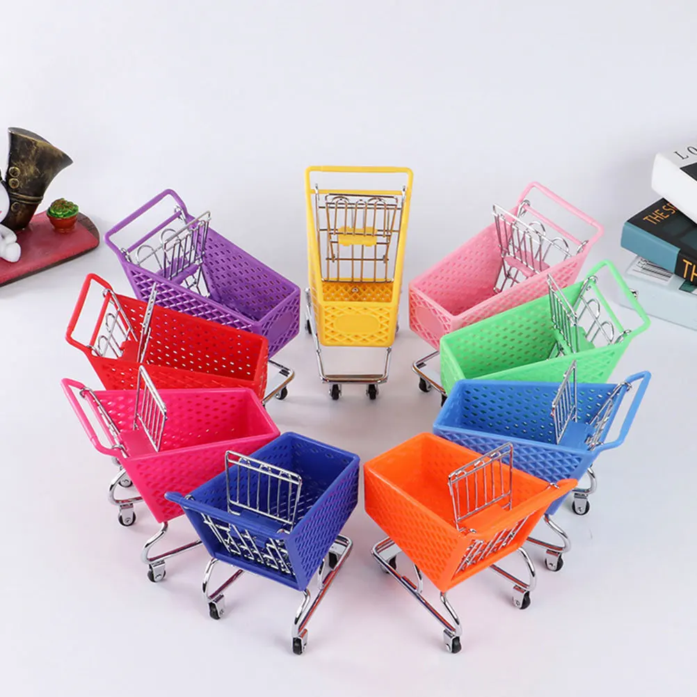 

2Pcs Mini Shopping Cart Storage Basket Creative Desktop Organizers Unique Small Desktop Decoration Gadget Holders