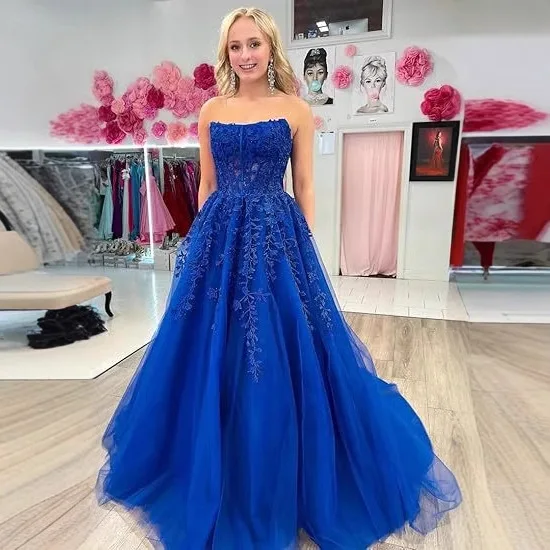 فستان حفلات على شكل حرف A مزين بالزهور من الدانتيل فستان سهرة منتفخ للأميرة للنساء برقبة سكوب فيستدو دي نوفيا مخصص