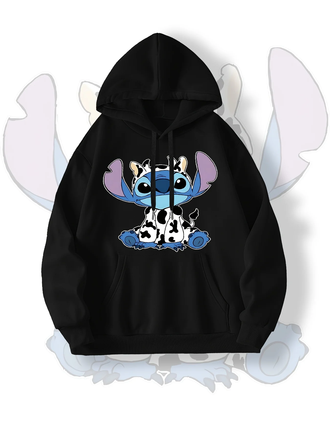 سويت شيرت بغطاء للرأس للرجال والنساء مطبوع من ديزني، بلوفر أسود كاجوال برقبة دائرية، مريح للأزواج #1