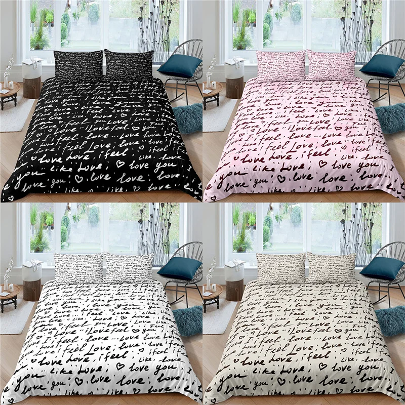 Home Textile Luxury 3D Love Heart Print 2/3Pcs Kids Aldult Couple Duvet Cover Pillowcase Bedding Set Single Queen and King Size