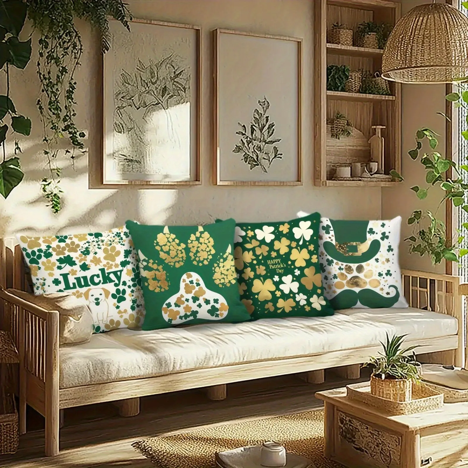 

Наволочка Lucky Clover на День Святого Патрика: наволочка с зеленой и золотой тематикой для праздничного и ирландского домашнего декора дивана