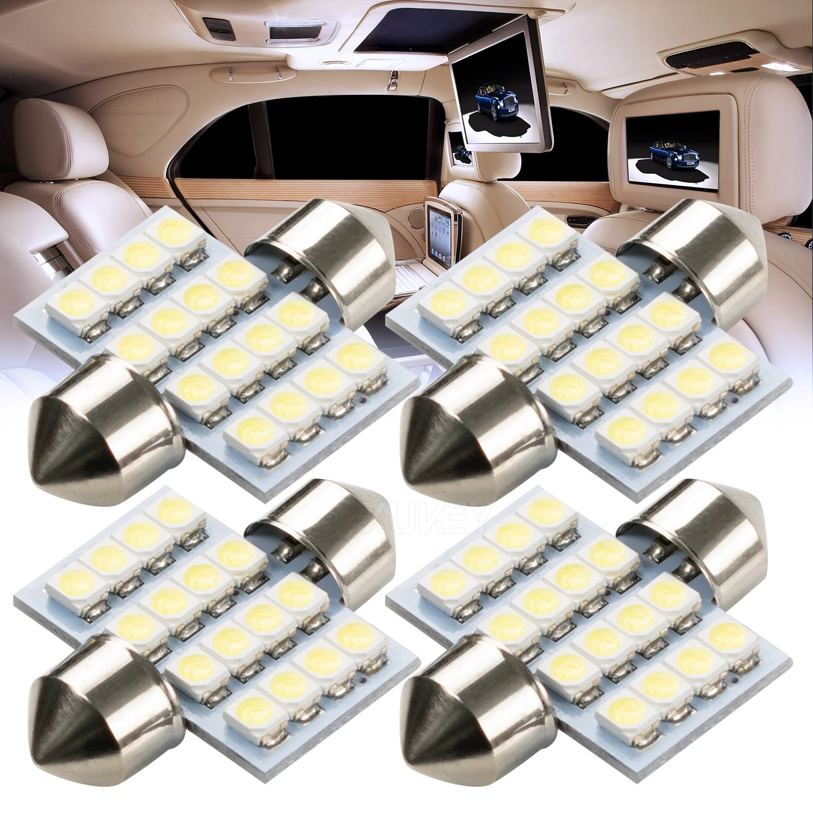 4x 16SMD Xenon White 31mm 6000K LED Car Interior Dome Festoon Light Bulbs Reading Lamp License Plate Light Lorry trailer 12V 24V