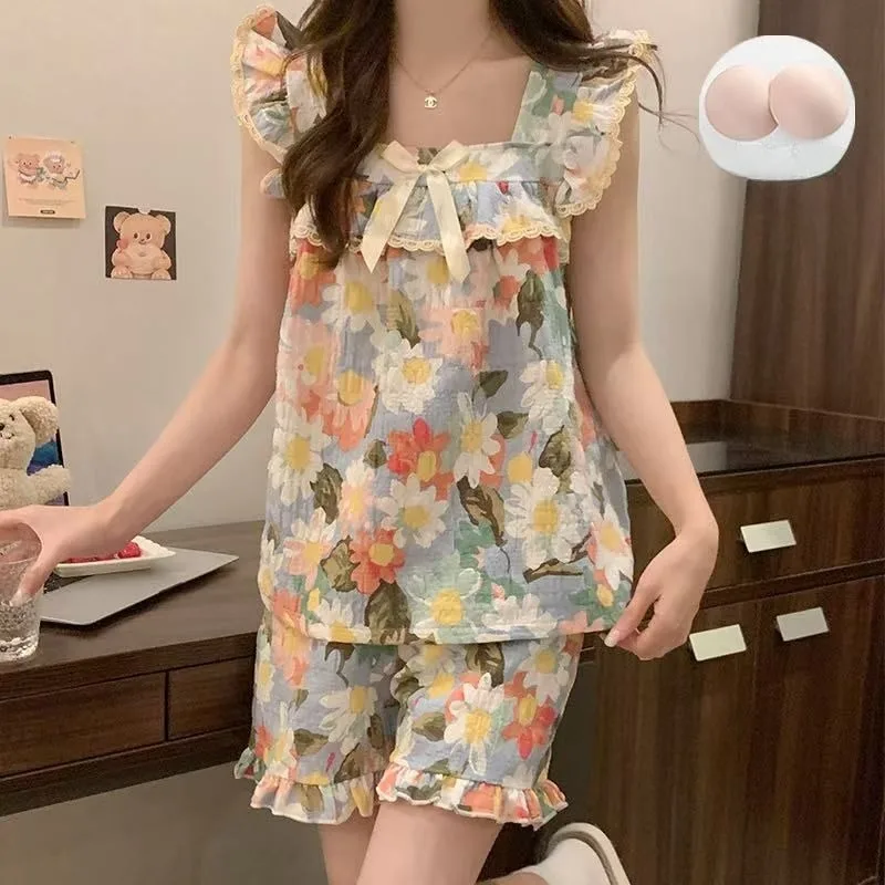 

Sexy Women Summer Pajama Set Women's Sleepwear Sleeveless Pajama Set for Sleep & Leisure Short-Sleeve Pajamas Women's Sleepwear