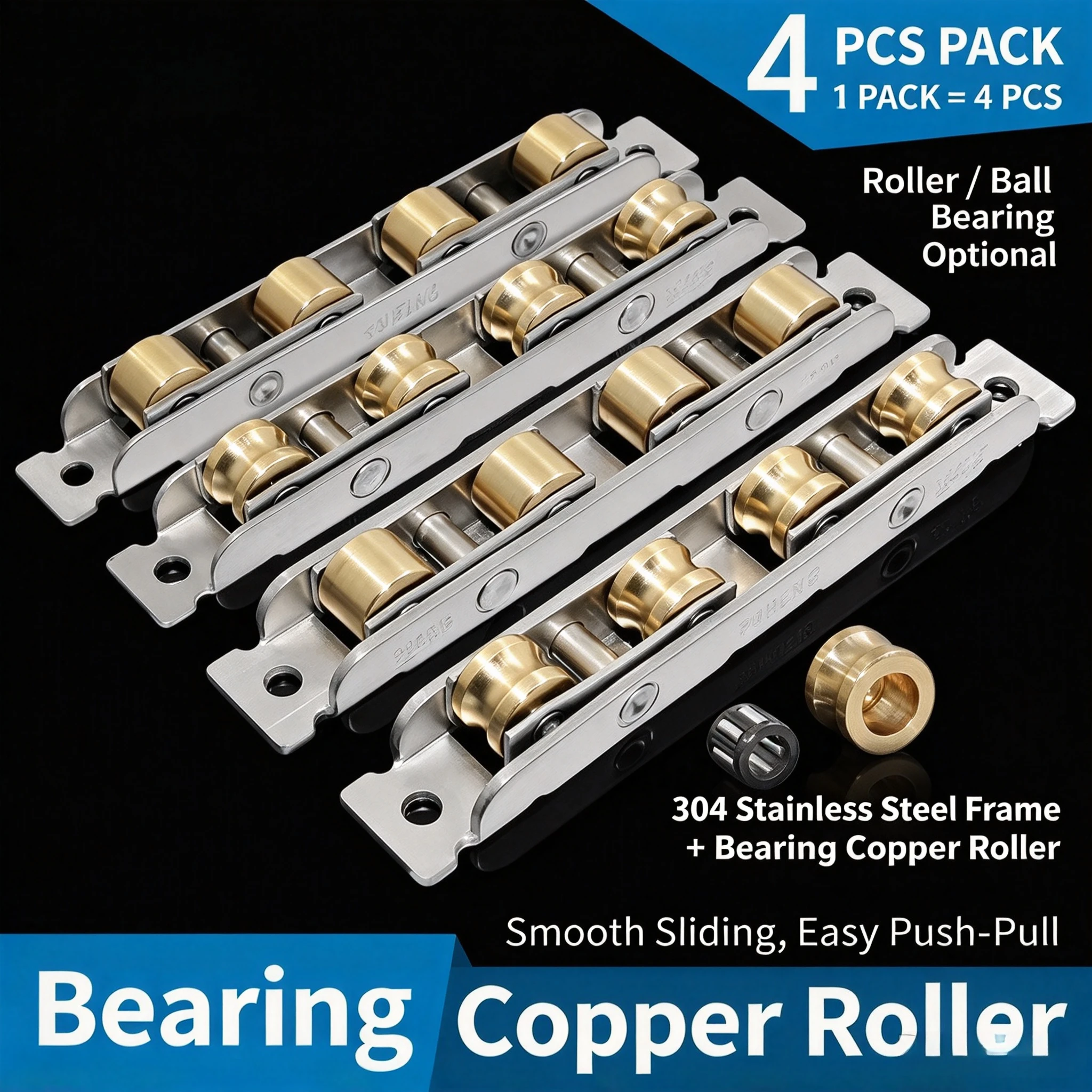 4Pcs Sliding Window Roller 304 Stainless Steel Brass Bearing Pulley 77/88 Type Glass Sliding Door Track Wheel Hardware Fittings