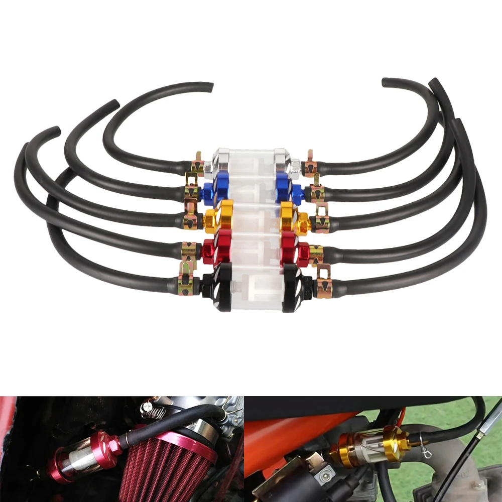 

Universal 8mm Motorcycle Glass Fuel Filter + 40CM Petrol Fuel Line Hose + 4 Clips For Motorbike Scooter Pit Dirt Bike ATV