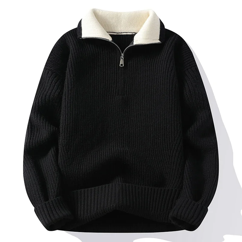 2024 Fall Winter Wool Sweater Men Zipper Turtleneck Pullover High End Brand Simple Sweaters Korean Fashion Soft Warm Jumper Male