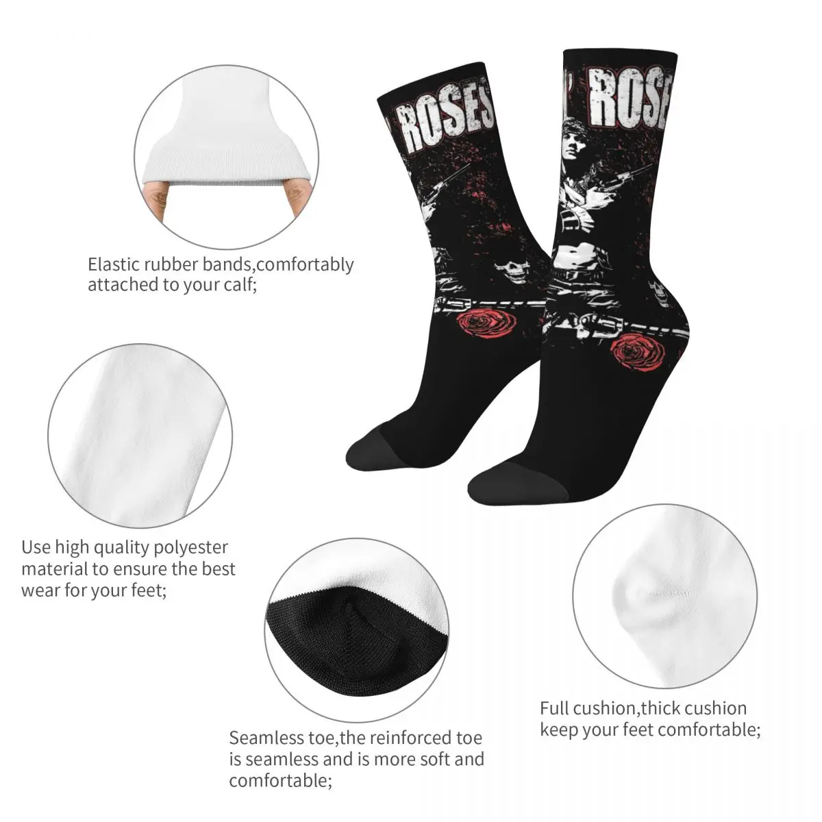 Guns N Roses Socks Men's Women's Polyester Casual Socks High Quality Spring Summer Autumn Winter Socks Gifts