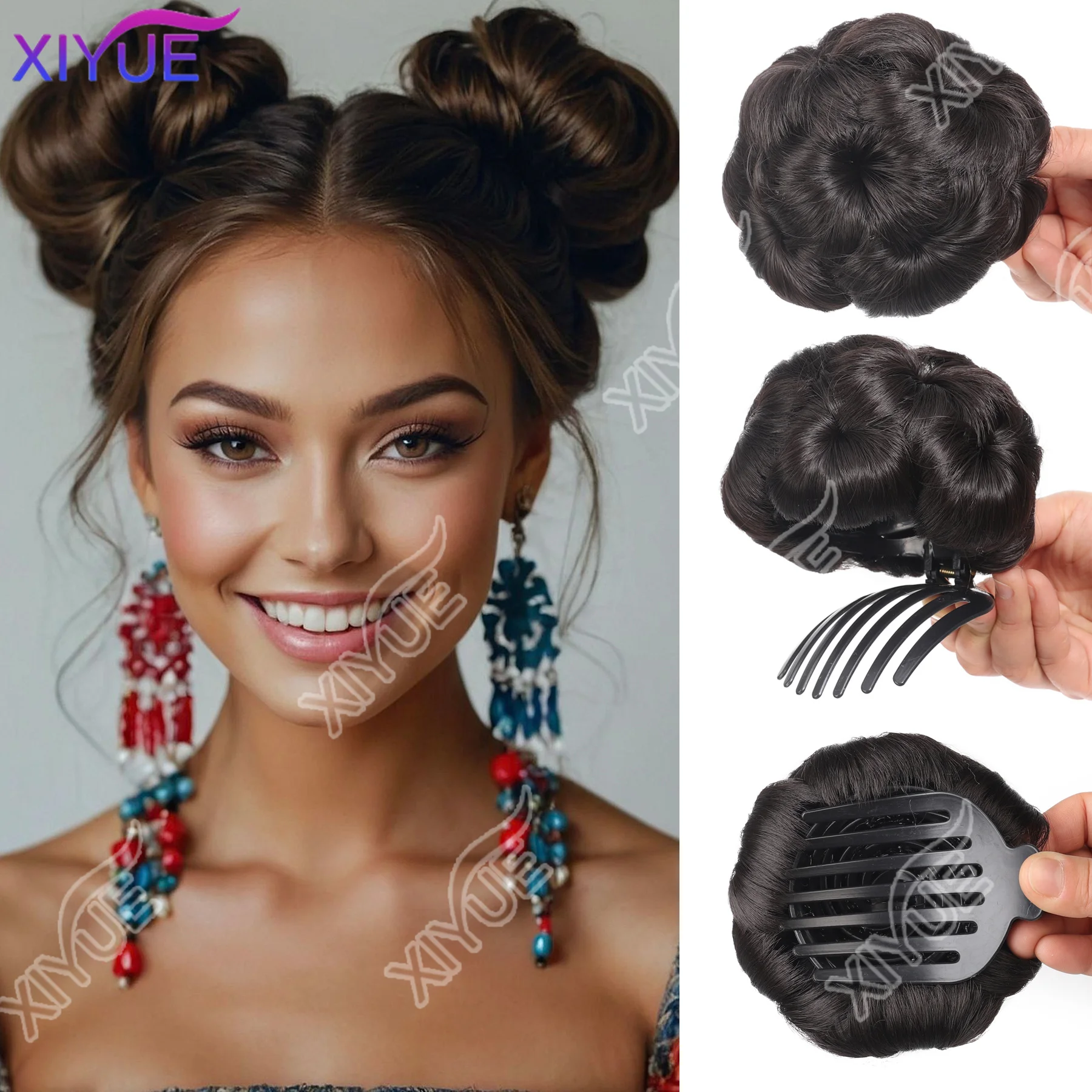 Buns Hair Pieces Fake Synthetic Hair Bun Extension Hair Chignon Tress Claw In Pony Tail Bun Nine Flowers Bride Fiber Hair