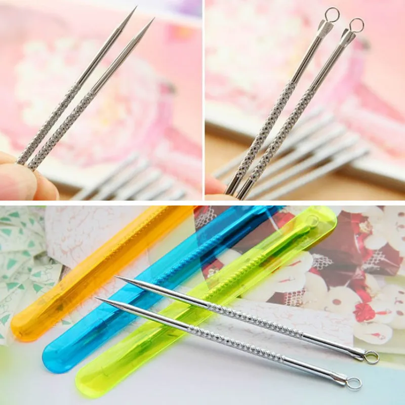 2 Stuks Rvs Whitehead Mee-eter Acne Clips Puistje Remover Gezicht Cleaner Naalden Tool Voor Gezichtsverzorging Extractor Remover 8Cm