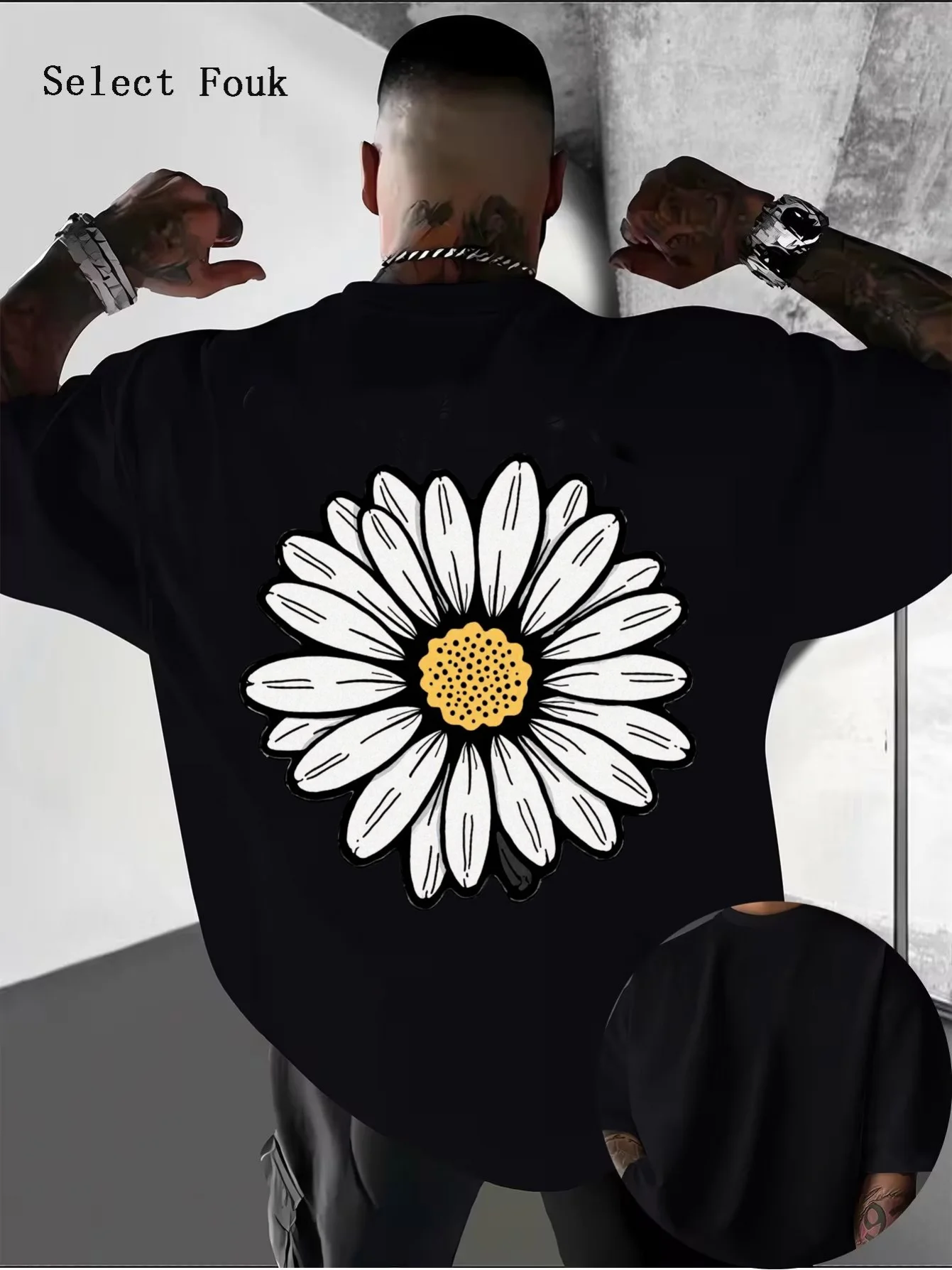 Men's casual loose-fitting daisy print crew neck short-sleeved top, breathable street style