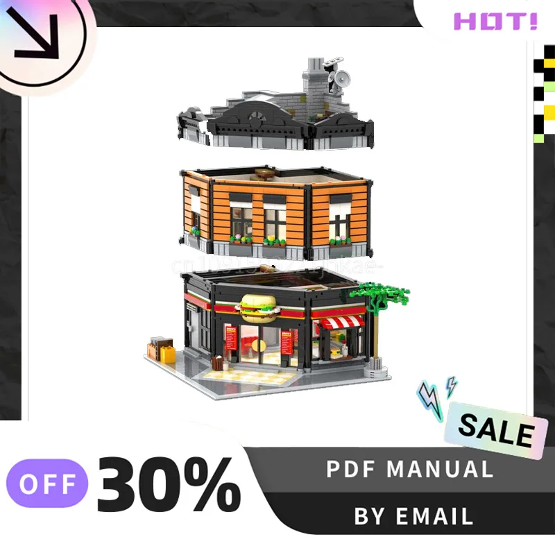 [2366PCS] 맞춤형 MOC 버거 레스토랑 크리 에이 티브 빌딩 블록 세트 STEM 교육 장난감 DIY 건설 모델 키트 생일