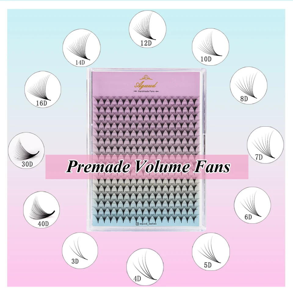 

AGUUD Premade Fans Lash Eyelash Extension 5D 6D 10D 12D 14D 40D Thin Pointy Stem Sharp Slim Narrow Base Lash Premade Volume Fans