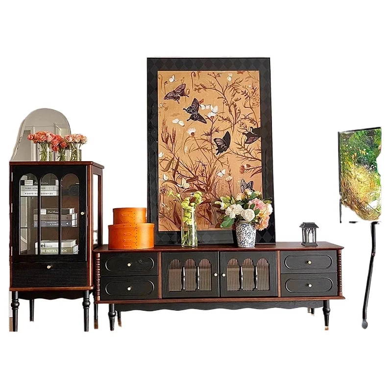 

Retro solid wood, TV cabinet, American living room, audio-visual cabinet floor, locker, storage
